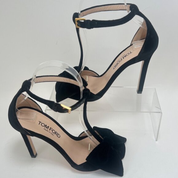 Tom Ford Brigitte Bow Sandals Velvety Black Stiletto Heels Women Size 36 US5 - Picture 5 of 16